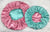 Mommy and Me Personalized Satin Bonnet Set | Adjustable Drawstring | Double Lined | Reversible | Pink and Turquoise | Mommy and Baby Bonnet